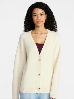 No Boundaries Cream V-Neck Button Cardigan